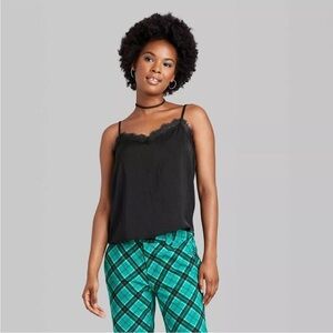 Wild Fable Oversized Lace Trim Satin Cami - Black Size Medium